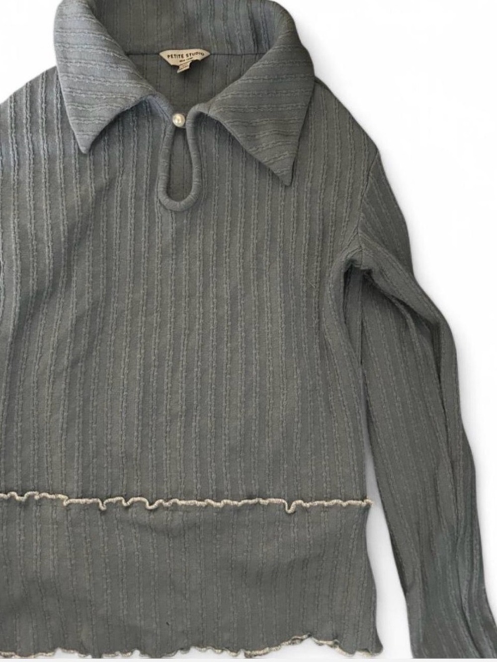 Petite Studio Ribbed Light Blue Sweater with pearl button XXS
